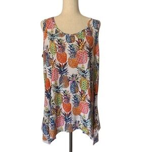 Onque Plus 1X Pineapple Print Tunic Dress Rhinestone Bling Viscose Tropical EUC